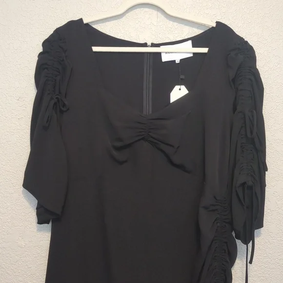 Rodarte x Universal Standard short ruched sleeve black midi sheath dress - Picture 5 of 13